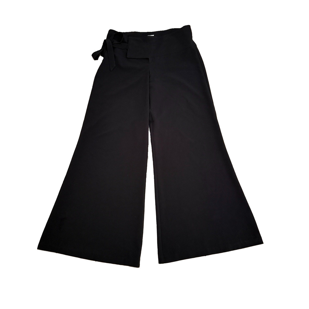 Vintage Y2K Cache Black Wide Leg Wrap Waist Pants 10 Palazzo Trousers Made USA